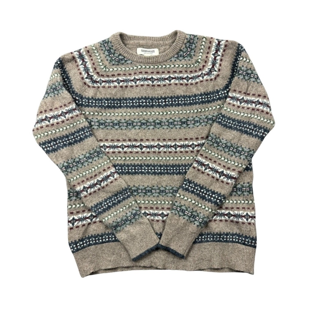 Lambs Wool Fair Isle Sweater Women Medium Nordic Fisherman Cottage Crewneck